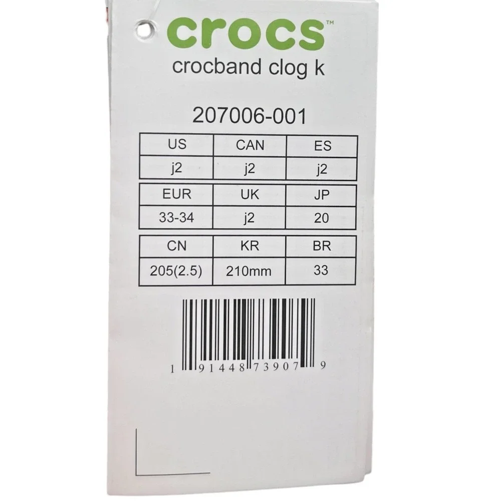 Crocs Crocband Big Boys Girls Slip-on Clog Size 2 J2 Black White Water Friendly